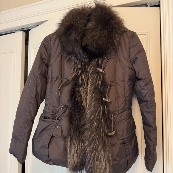 Moncler Gillon Brown Puffer Coat with Genuine Fox Fur Trim – Size 1 (S)